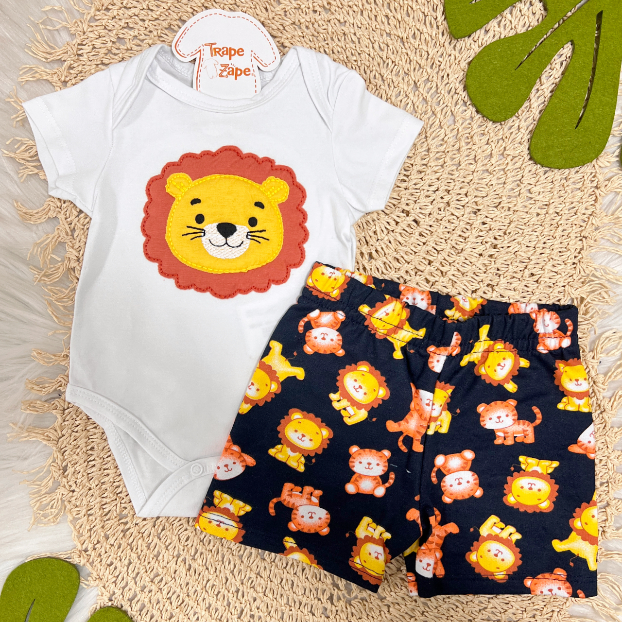 Conj. Body Leãozinho e Bermuda Tigrinho - Branco e Marinho